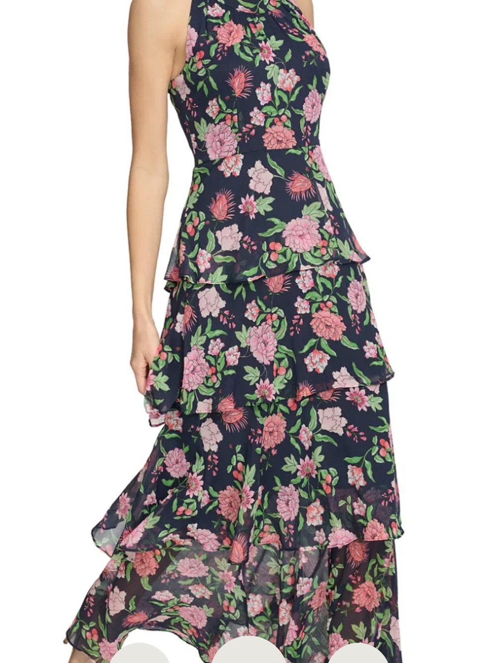 Tommy Hilfiger Navy Floral Tiered Maxi Dress with Pink & Green Print